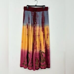Soft Surroundings Tie Dye Embroidered Metallic Maxi Skirt Women’s Sz M Bohemian